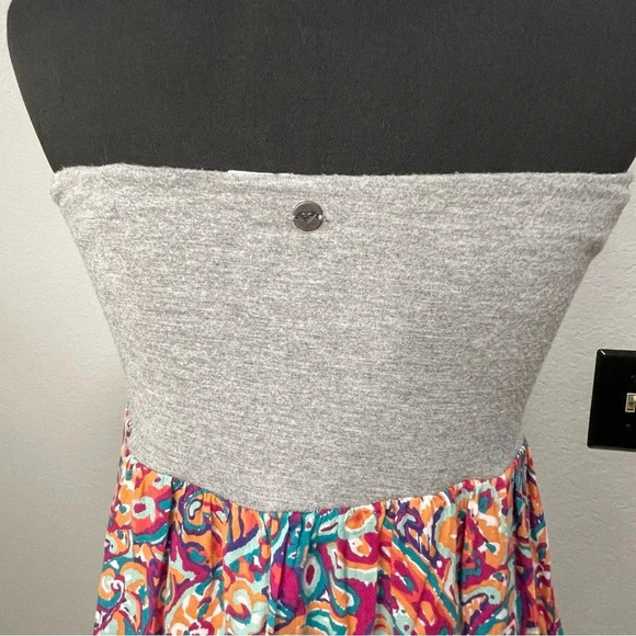 ROXY Women's Grey and Floral Print Strapless Tube Top Dress LARGE - Picture 2 of 5